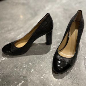 Never Worn Ann Taylor (Size 7.5) Black Patent Leather and Quilted Block Hig Heel
